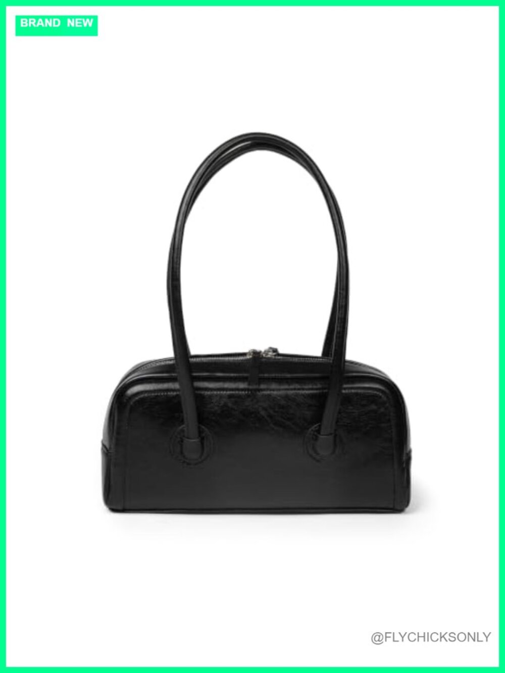 Women's Vegan Leather Baguette Shoulder Bag | Retro Bowling Purse with Top Zip